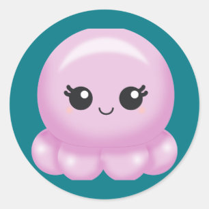 Kawaii Cartoon Rosa Octopus Runder Aufkleber