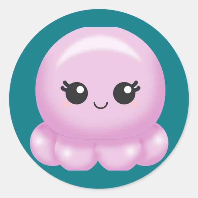 Kawaii Cartoon Rosa Octopus Runder Aufkleber (Vorderseite)