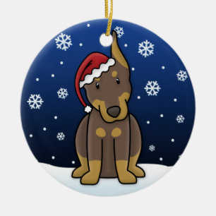 Kawaii Cartoon-rote Dobermann-Weihnachtsverzierung Keramik Ornament