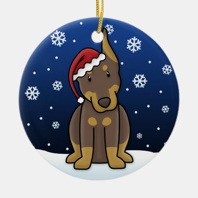 Kawaii Cartoon-rote Dobermann-Weihnachtsverzierung Keramik Ornament (Vorne)