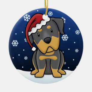 Kawaii Cartoon Rottweiler Weihnachten Keramik Ornament