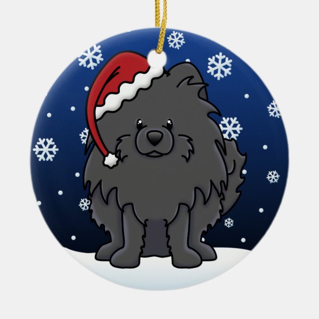 Kawaii Cartoon-Schwarz-Spitz Keramik Ornament (Vorne)