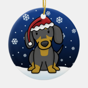 Kawaii Cartoon-Schwarz-TAN-Dackel-Weihnachten Keramik Ornament
