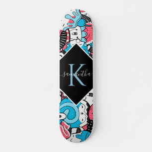 Kawaii Cartoon Style Dessert Name & Initial Kids Skateboard