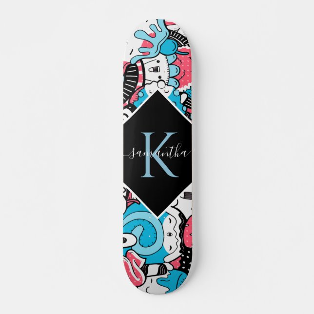 Kawaii Cartoon Style Dessert Name & Initial Kids Skateboard (Vorne)