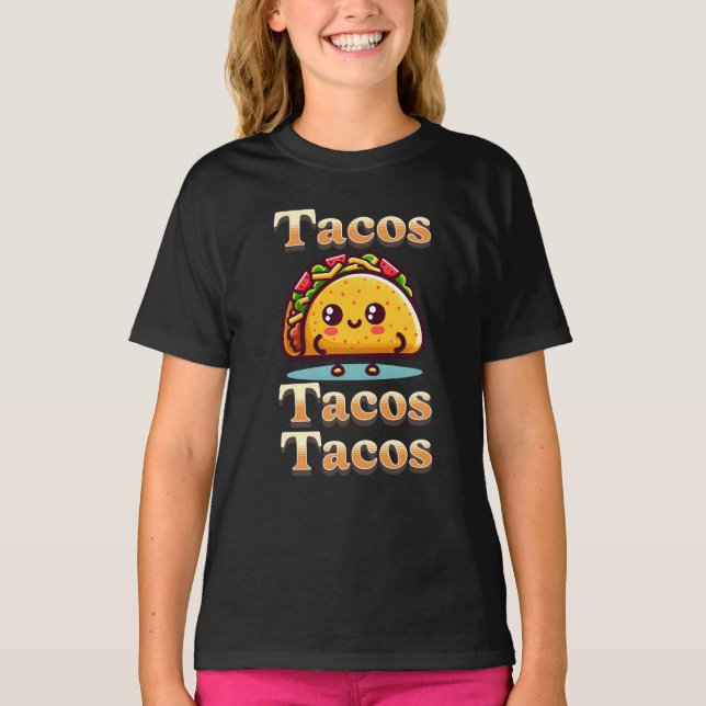 Kawaii Cartoon Tacos T-Shirt (Vorderseite)