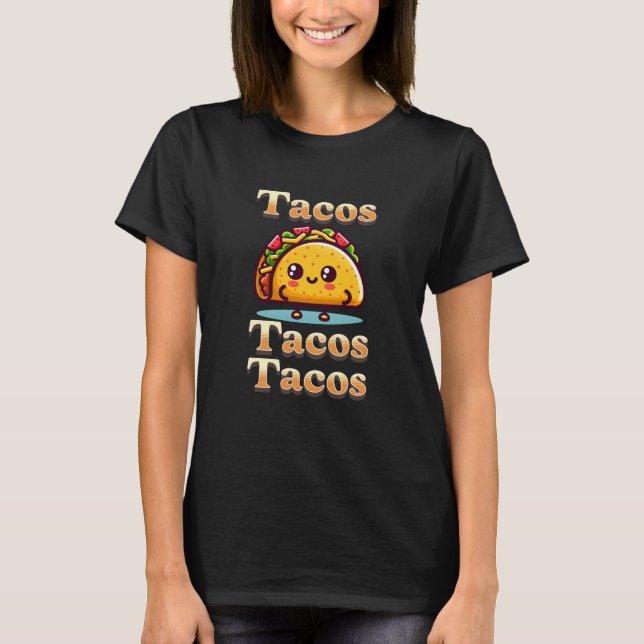 Kawaii Cartoon Tacos T-Shirt (Vorderseite)