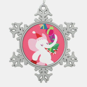 Kawaii Cartoon-Weihnachtsweißer Elefant Schneeflocken Zinn-Ornament