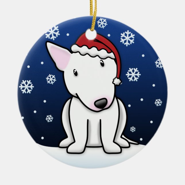 Kawaii Cartoon-weißes Stier-Terrier-Weihnachten Keramik Ornament (Vorne)