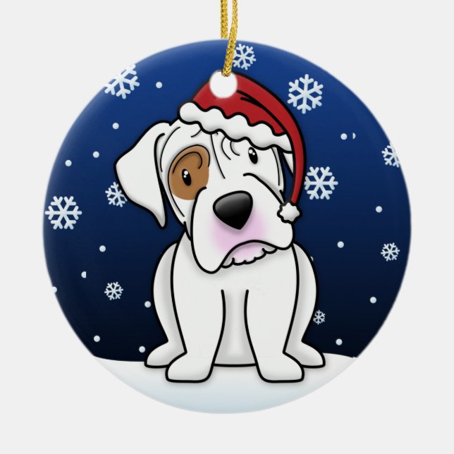 Kawaii Cartoon White Boxen Weihnachten Keramikornament (Vorne)