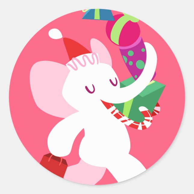 Kawaii Cartoon X-mas White Elephant Runder Aufkleber (Vorderseite)
