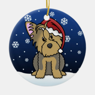 Kawaii Cartoon Yorkie Weihnachtsverzierung Keramikornament