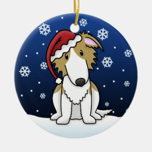 Kawaii Cartoonborzoi-Weihnachtsverzierung Keramik Ornament