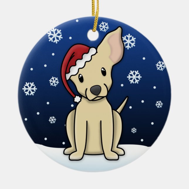 Kawaii Cartoonchihuahua-Weihnachtsverzierung Keramikornament (Vorne)