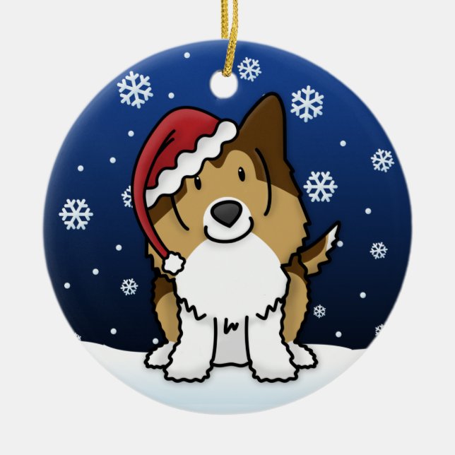 Kawaii CartoonSable Sheltie Weihnachtsverzierung Keramik Ornament (Vorne)