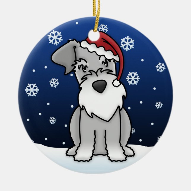 Kawaii Cartoonschnauzer-Weihnachtsverzierung Keramikornament (Vorne)