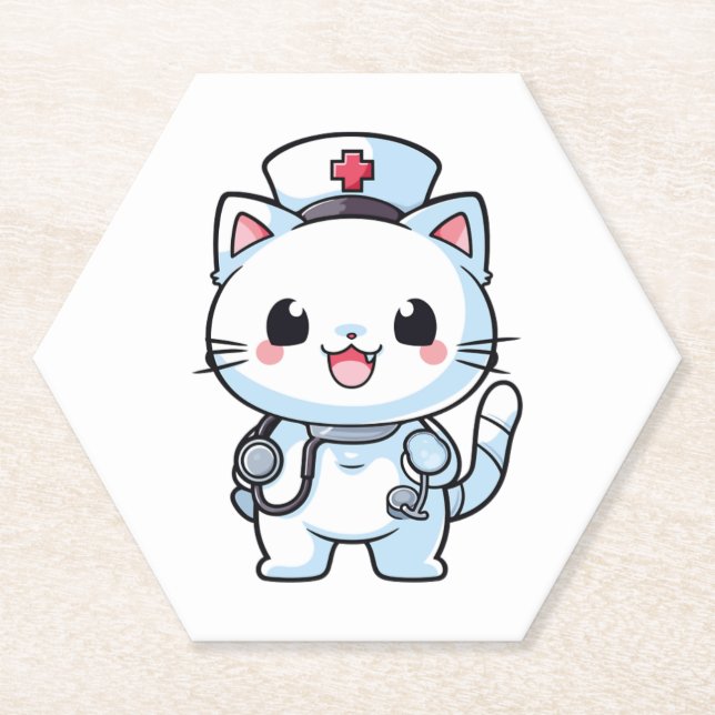 Kawaii Cat als Krankenschwester Untersetzer (Vorderseite)