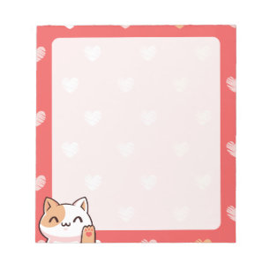 Kawaii Cat and Hearts Notepad Notizblock