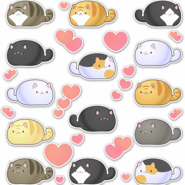 Kawaii Cat Assortiment Vinyl Stickers Aufkleber (Vorderseite)