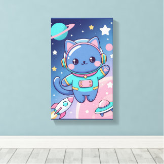 Kawaii Cat Astronaut Space Cute Galactic Wall Art Leinwanddruck