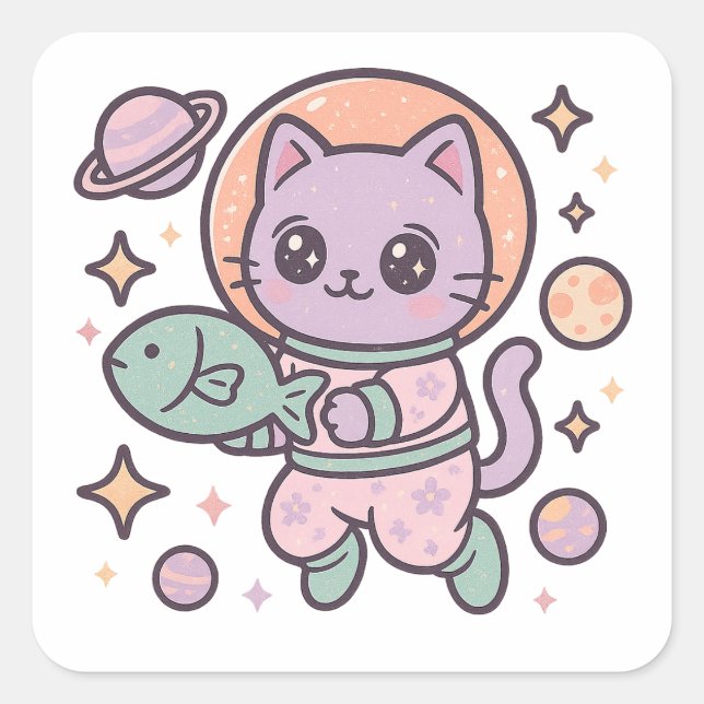 Kawaii Cat Astronaut Space Sticker (Vorderseite)