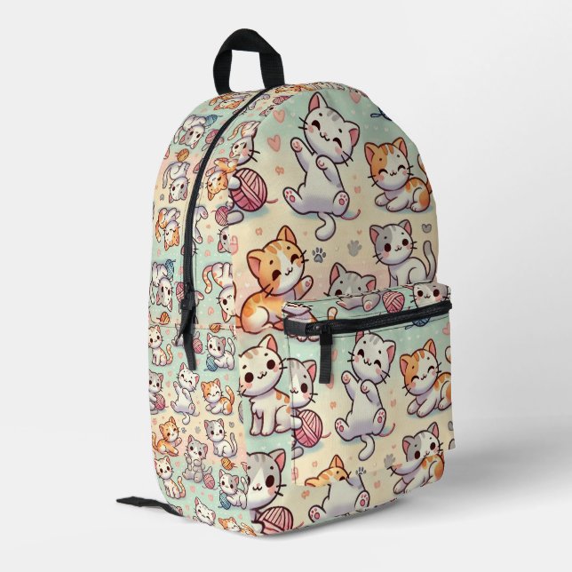 Kawaii Cat Backpack - Niedliches Cartoon Kitty Pat Bedruckter Rucksack (Rückseitige Ecke links)
