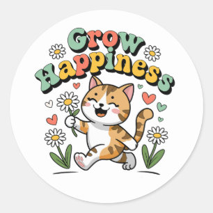 Kawaii Cat Be Happy Summer Garden Motivierend Runder Aufkleber