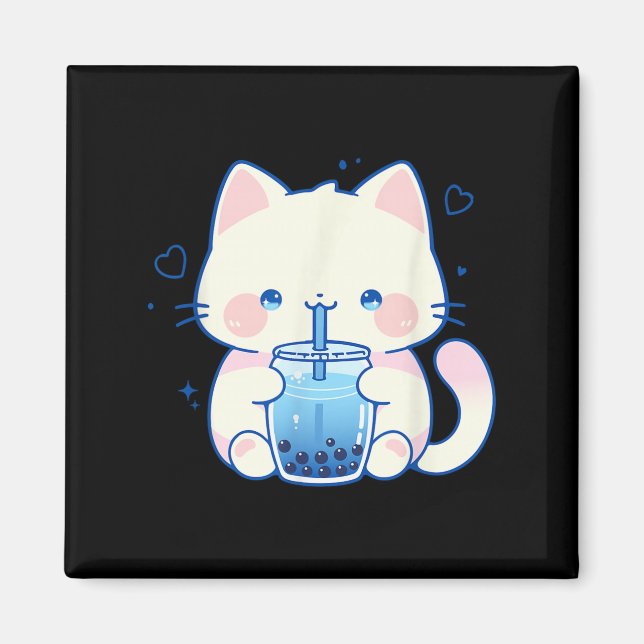 Kawaii Cat Boba Japanese Cute Aesthetic Anime Girl Magnet (Vorne)
