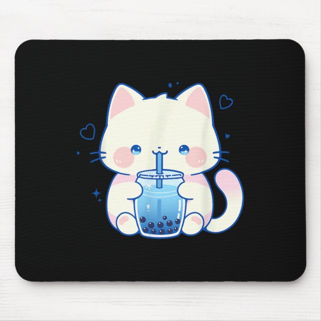 Kawaii Cat Boba Japanese Cute Aesthetic Anime Girl Mousepad (Vorne)