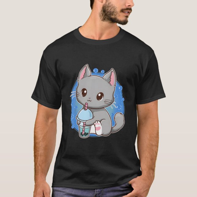 Kawaii Cat Bubble Milk Tea Für T-Shirt (Vorderseite)