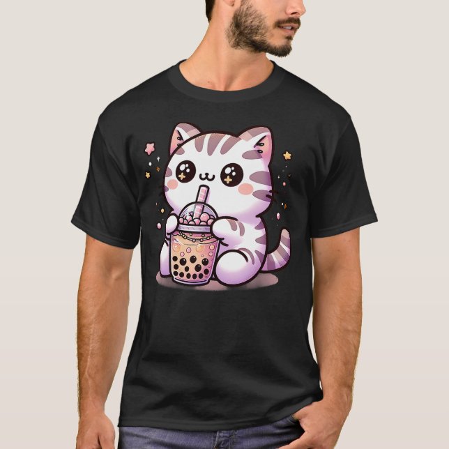 Kawaii Cat Bubble Tea Boba Tea Anime Neko T-Shirt (Vorderseite)