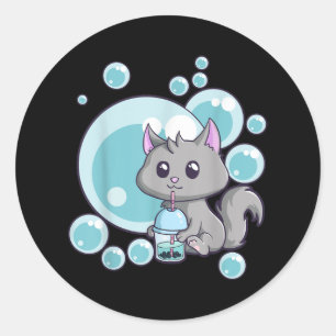 Kawaii Cat Bubble Tee Anime Gewitter Boba Tee Katz Runder Aufkleber