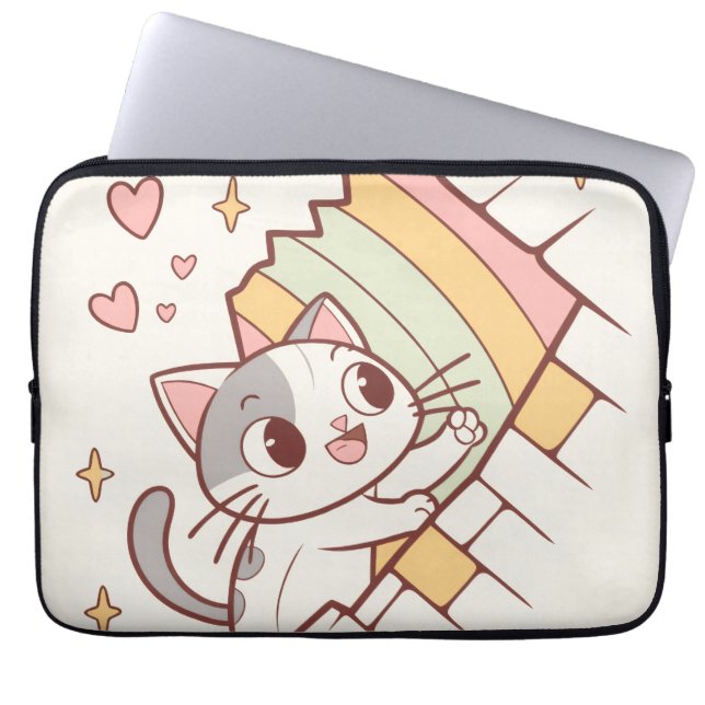 Kawaii Cat Bursting Through Laptop Cases |cute  Laptopschutzhülle (Vorderseite)