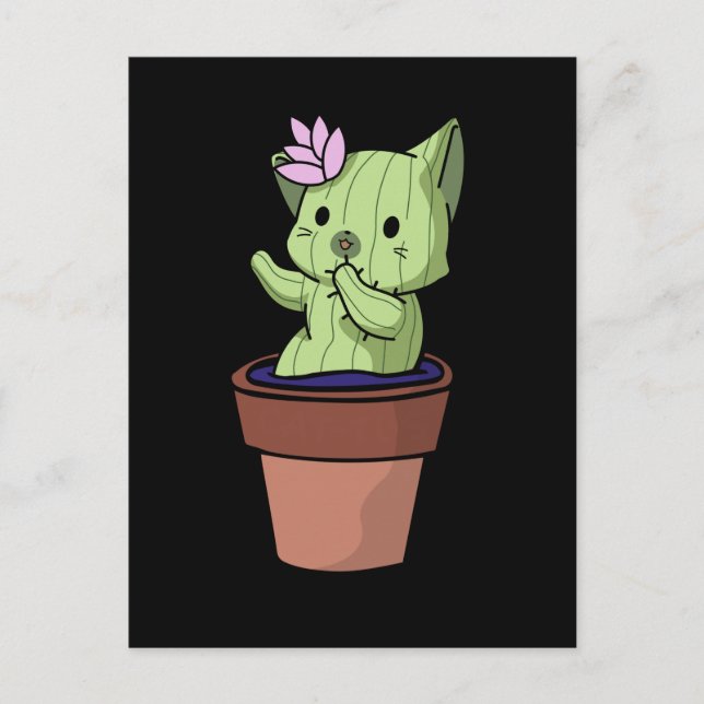 Kawaii Cat Cactus Garening Niedlich Kitten Postkarte (Vorderseite)