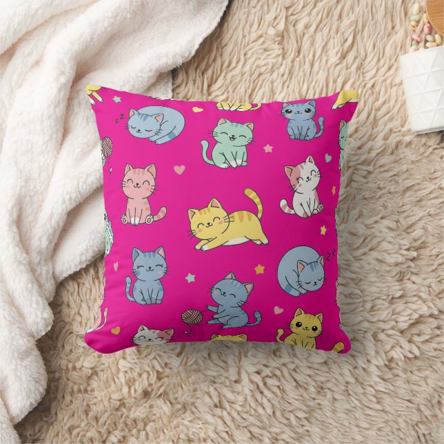 Kawaii Cat Cartoon Pattern Pillow Kissen (Decke)