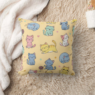 Kawaii Cat Cartoon Pattern Pillow Kissen