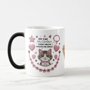 Kawaii Cat Charm Tasse - Rosa Herzen und Sterne