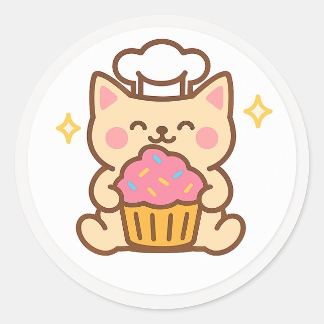 Kawaii Cat Chef With Cupcake Sticker (Vorderseite)