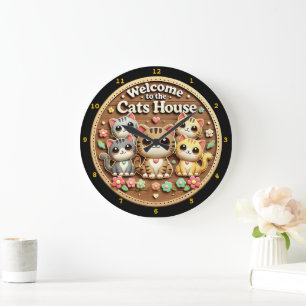 Kawaii Cat Clock Welcome Zuhause Große Wanduhr