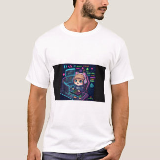 Kawaii Cat Coder T-Shirt | Süße Neon-Programmierer