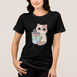 Kawaii Cat Coffee First Tri-Blend Shirt
