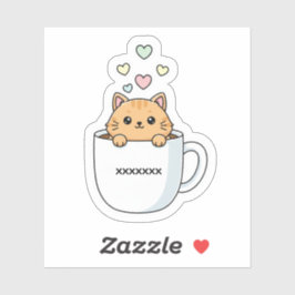 Kawaii Cat & Coffee Hearts Illustration Aufkleber