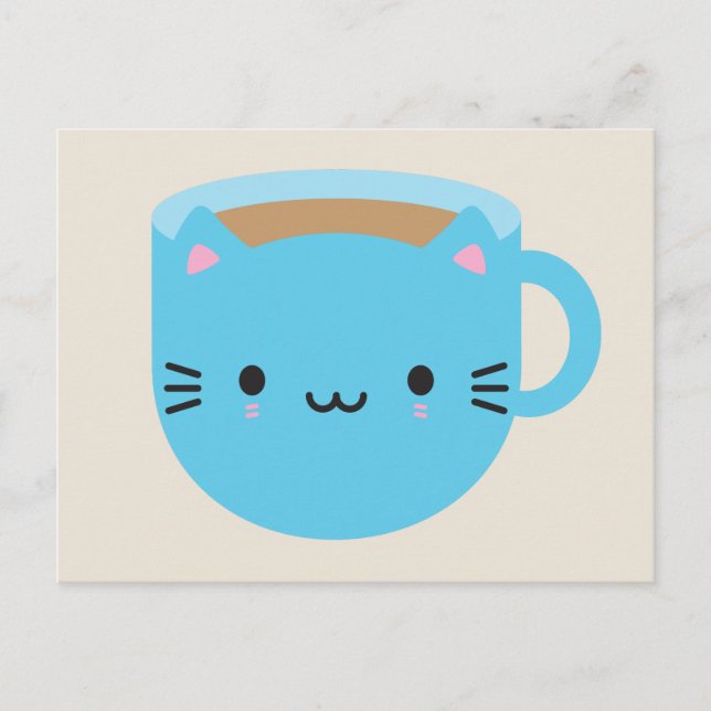 Kawaii Cat Cup of Tea Postkarte (Vorderseite)