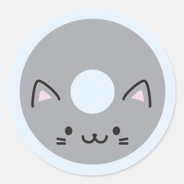 Kawaii Cat Donut Runder Aufkleber (Vorderseite)