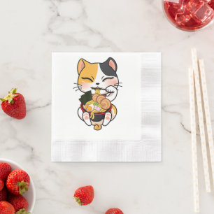 Kawaii Cat Eating Ramen japanische Food Pater Love Serviette