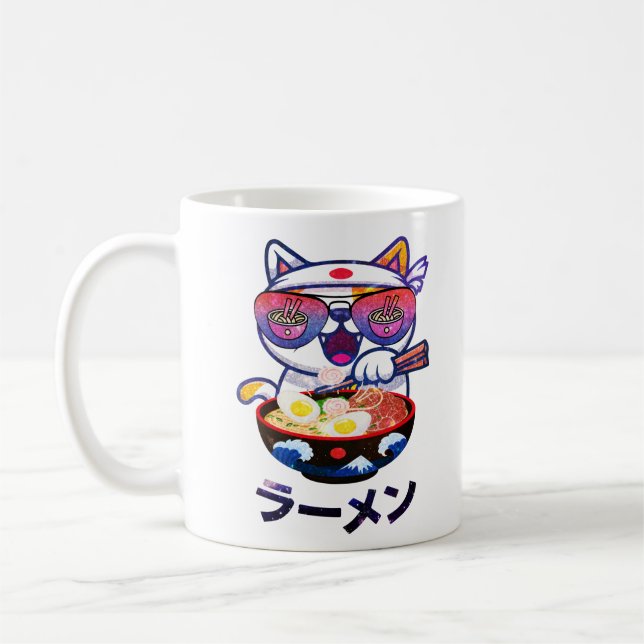 Kawaii Cat Eating Ramen - Niedliche japanische Nud Kaffeetasse (Links)