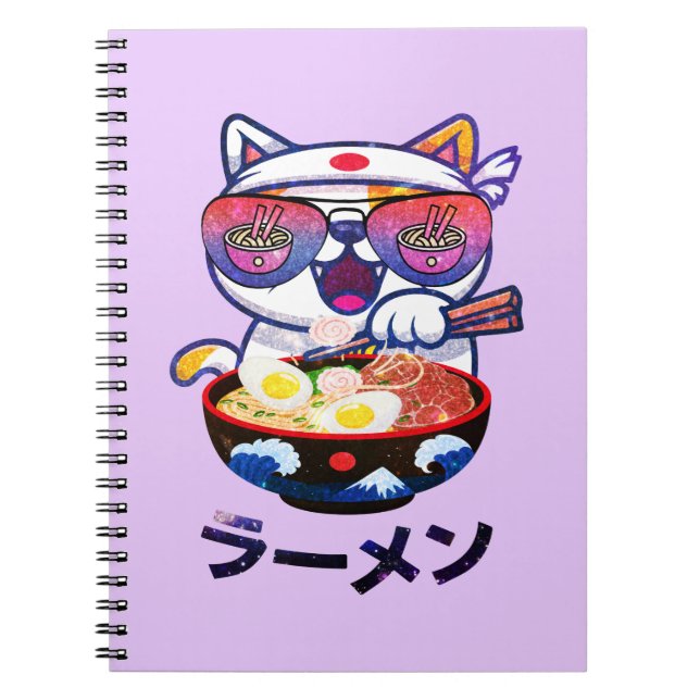 Kawaii Cat Eating Ramen - Niedliche japanische Nud Notizblock (Vorderseite)