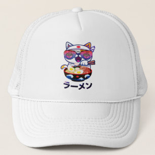 Kawaii Cat Eating Ramen - Niedliche japanische Nud Truckerkappe