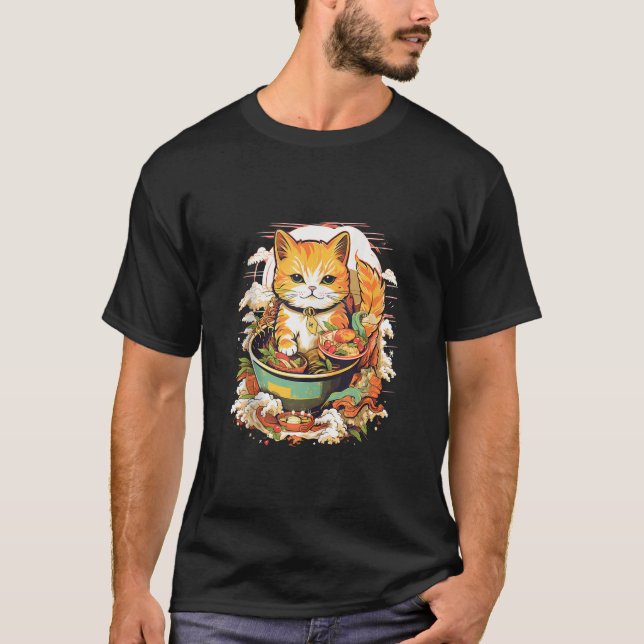 Kawaii Cat Eating Ramen Noodle I gerade wirklich L T-Shirt (Vorderseite)