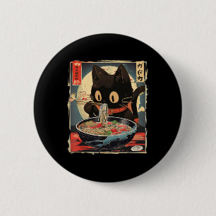Kawaii Cat Eating Ramen Noodles Anime Gift Girls T Button
